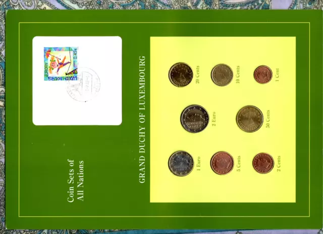 Coin Sets of All Nations Luxembourg w/card 2002 UNC 2,1 EURO 50,20,10,5,2,1 Cent