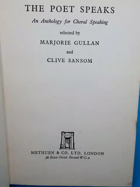 The Poet Speaks Anthology of Choral speaking Gullan & Sansom HB poetry 1957 2