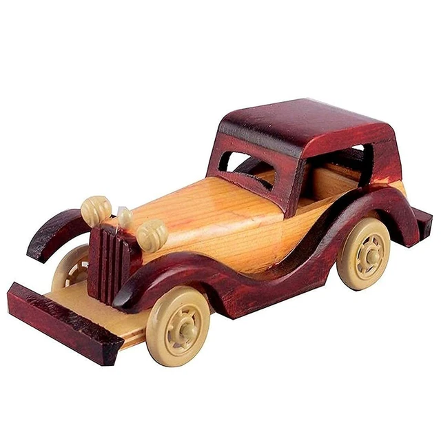 Wooden Car Showpiece Sculpture Kids Toy Handcarved Jeep 8 inch Brown Home Decor