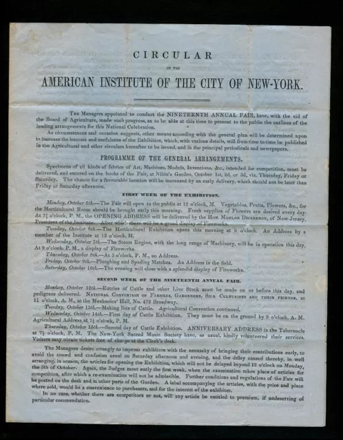 1846 American Institute The City of New York 19th Annual Fair at Niblo's Gardens