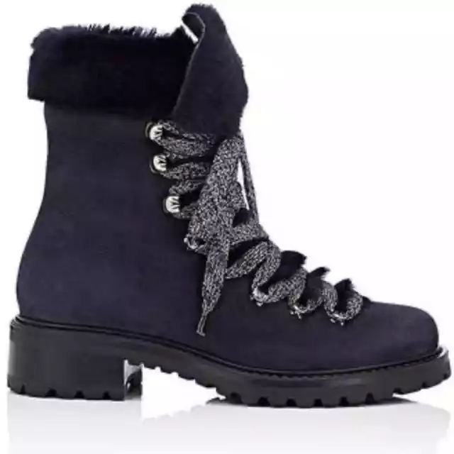 Barneys New York/ Navy Shearling-Lined Garnet Ankle Boots snow 7 3