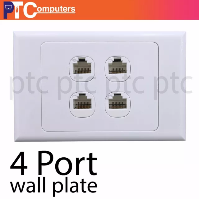 4 Gang Wall Plate Wallplate Clipsal Style 1 RJ45 Cat 6 Data Network LAN Jack