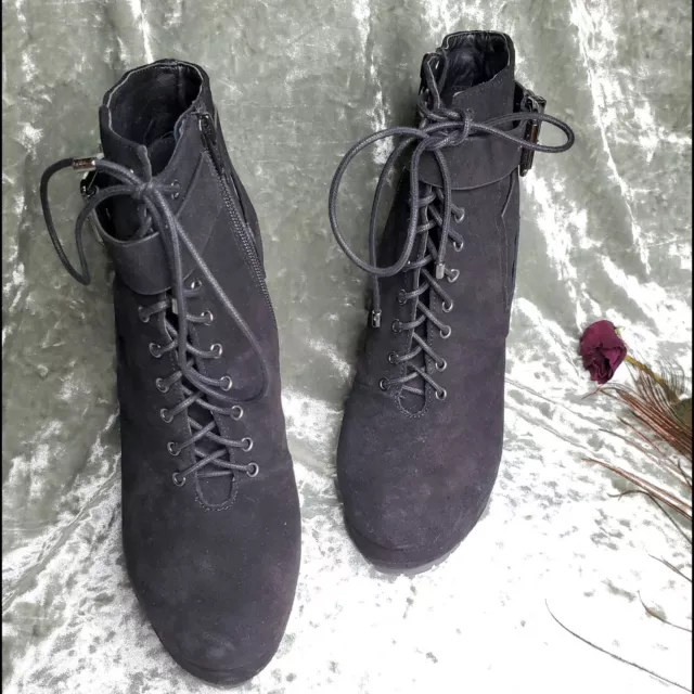 ALDO BLACK SUEDE Lace Up Heel Booties $57.00 - PicClick
