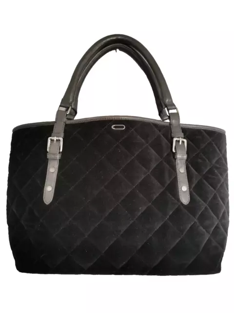 Sac cabas porté épaule IKKS en cuir et velours de coton noir