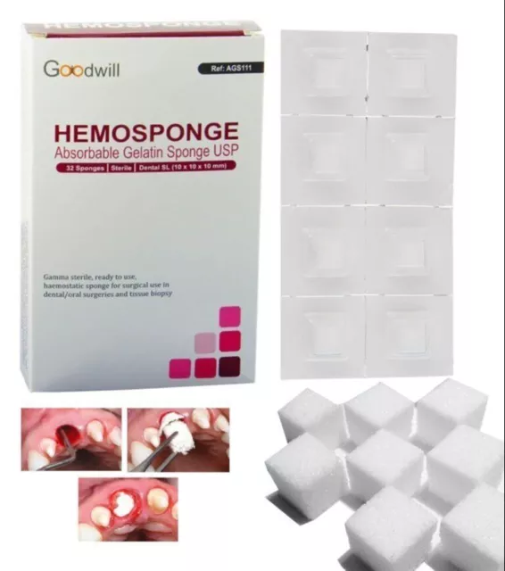 10 x HEMOSPONGE dental gelatina absorbible USP estéril 32 esponja paquete...