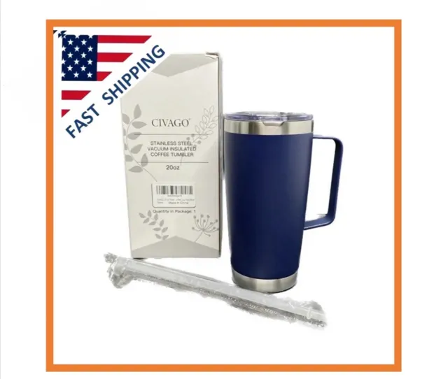 CIVAGO Travel Coffee Mug with Handle, 20 Oz Insulated Tumbler with Lid and Straw