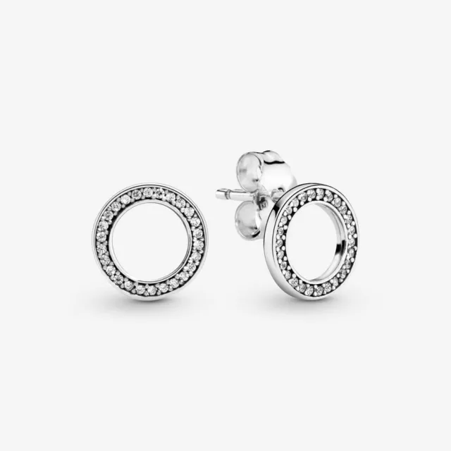 100% Genuine Authentic Pandora Silver Sparkling Circle Stud Earrings 290585CZ