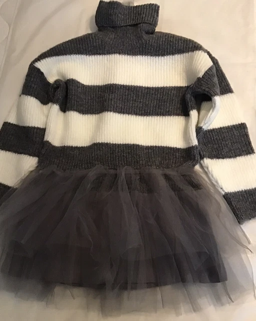 Abito mini bambina River Island età 3-4 anni grigio maglione tulle nuovo con etichette