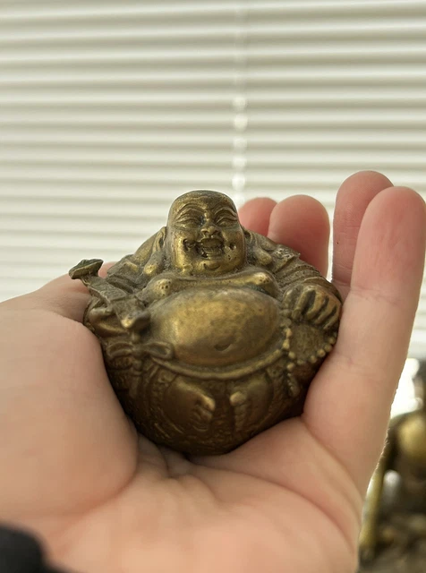 Vintage Brass Wealth Happy Laughing Sitting BUDDHA Statue Figurine