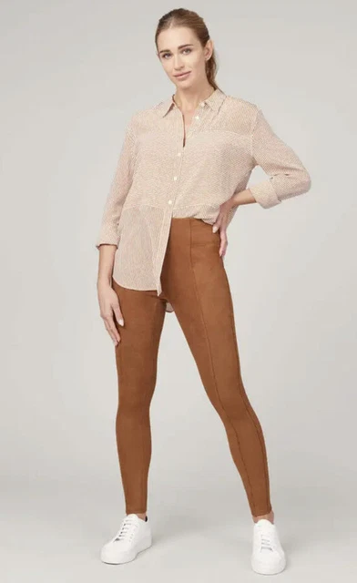 SPANX Faux Suede Leggings in Rich Caramel Sz M