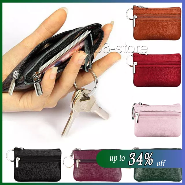 Women Key Ring Leather Mini Purse Coin Small Change Bag Card Wallet Pouch Zip Up