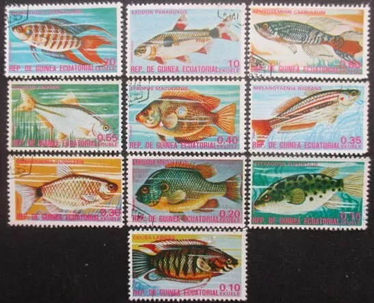 GUINEE EQUATORIALE 10 timbres Poissons oblitéré