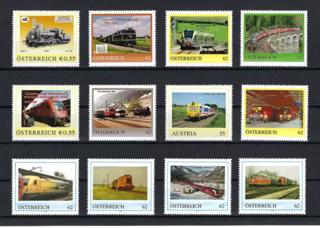 12 Stück pers. Briefmarken, postfrisch, Eisenbahnen, Lokomotiven, Dampfloks usw.