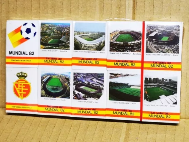 Paquet de 10 boîtes d'allumettes Stades MUNDIAL 82 en Espagne Naranjito - Neuf
