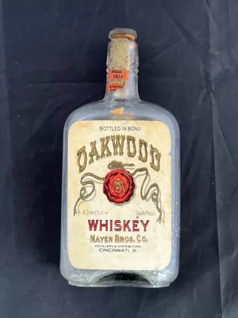 Vintage Pre - Prohibition Oakwood Mayer Bros Whiskey Bottle