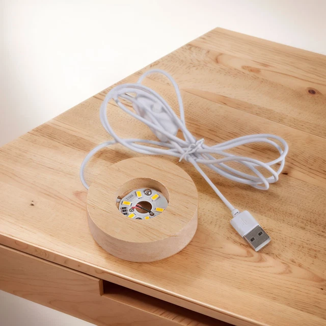 CRYSTAL GLASS LIGHT Base Stand LED Wood Display Bases Resin Lamp
