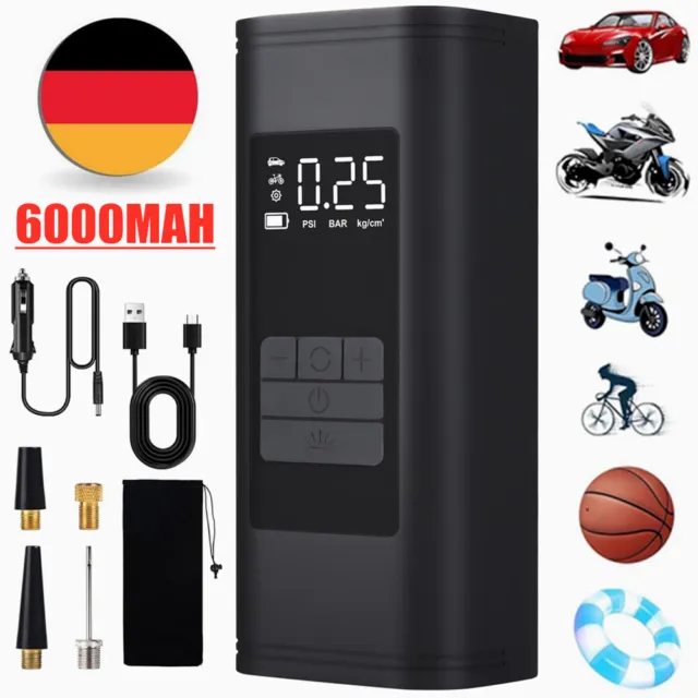 LCD Elektrische Akku Luftpumpe Auto Fahrrad Reifen Druckluft Kompressor 6000mAh