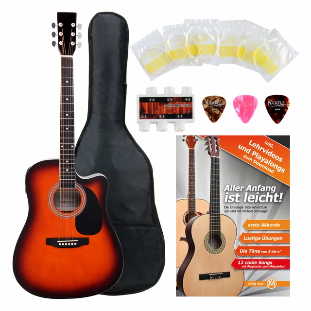 Pack Guitare Electro Acoustique 3-EQ Dreadnought Cutaway Cordes Housse Sunburst