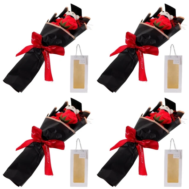 Set 4 Regalo de Flores Ramo de Graduación Decoración de Rosas Grado Decoraciones Artificial