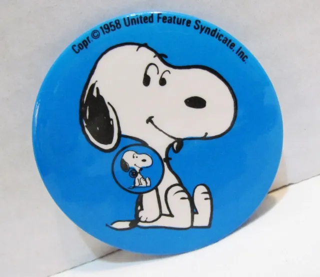 SNOOPY WEARING SNOOPY PINBACK BUTTON by BUTTERFLY ORIGINALS 1970's PEANUTS VTG