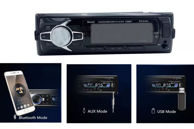 Autoradio Bluetooth Aux Usb Mp3 Stereo Audio Display Lcd Telecomando  7008