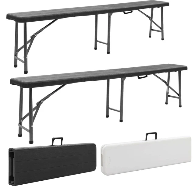 VERDELOOK Brauereibank Klappbar – 183 Cm, Stahlgestell & HDPE-Platte Mit Rattan-Optik, Weiß, Leicht Zu Transportieren