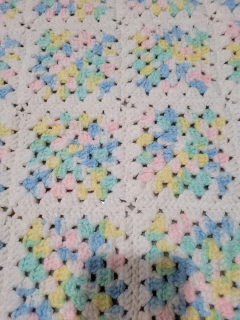 Vintage Handmade Baby Afghan Multicolor Unisex Granny Square Baby Afghan