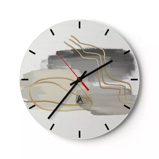 Reloj de Pared 30x30cm Reloj de Vidrio Abstracción Pieza Oro Silencioso