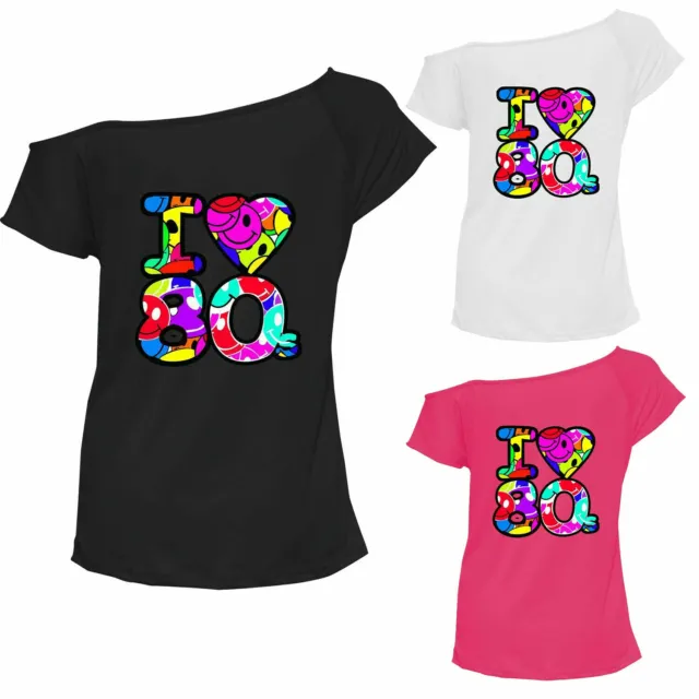 Ladies I Love The 80s T-Shirt Fancy Dress Costume Neon Festival Womens Outfit