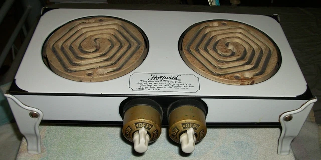 ANTIQUE VINTAGE 20s-30s HOTPOINT DECO TWO BURNER ENAMELED HOTPLATE NOSTALGIC