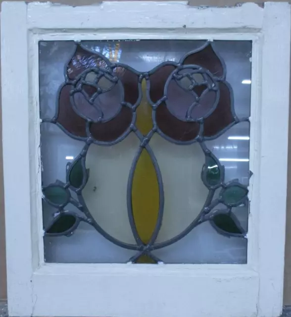OLD ENGLISH LEADED STAINED GLASS WINDOW Pretty Roses 15.25" x 17"