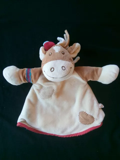 Doudou cheval poney âne - NOUKIE'S - beige rouge Indien marionnette - tbe - 🐰64