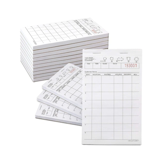 [10 Pads, 100 Sheets/Pad] Server Pads - Restaurant Order Pad, White 1 Part Gu...