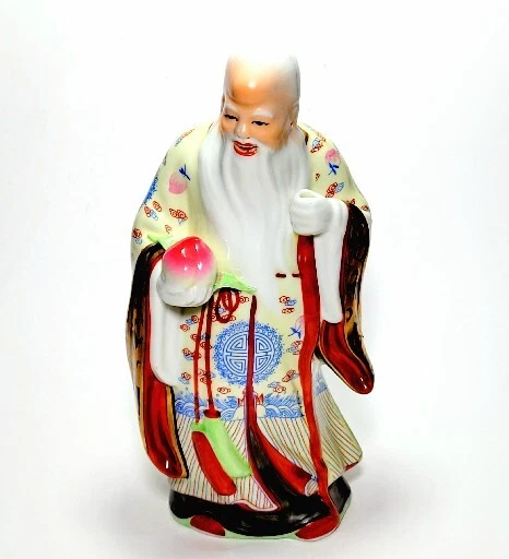 Shou Lao Statue Shou Xing Chinese Porcelain God Of Longevity Stamped VTG VGC!