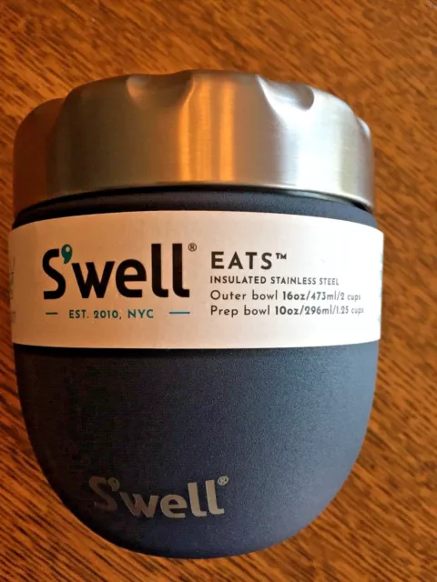 SWELL S’well Eats Insulated Stainless Steel Bowl 16 oz. Blue, with Prep cup lid