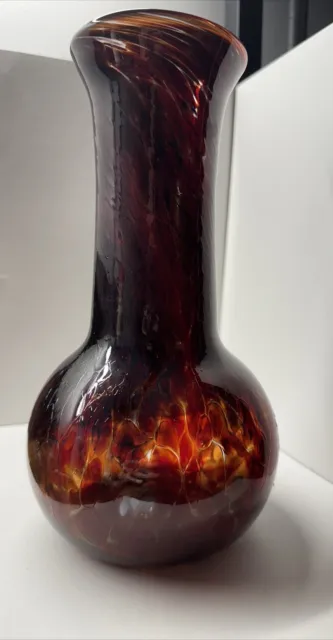 Vintage Murano Hand blown MCM Italian Crackle Glass Ruby Amberina Red Glass Vase