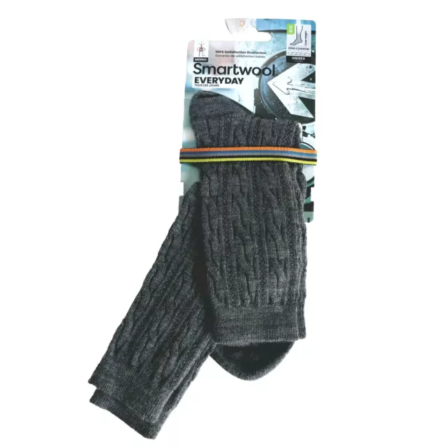 Smartwool Women's M Every Day Zero Cushion Crew Socks Gray Cable-Knit Pack Of 2