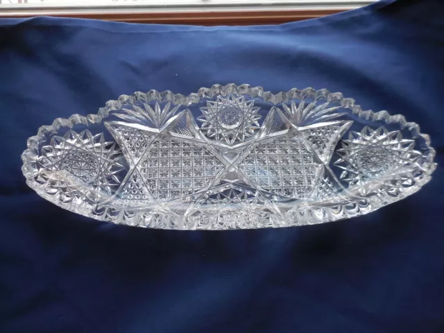 American Brilliant Period Cut Glass Oblong/Celery Dish Sawtooth Stars Fans ABP