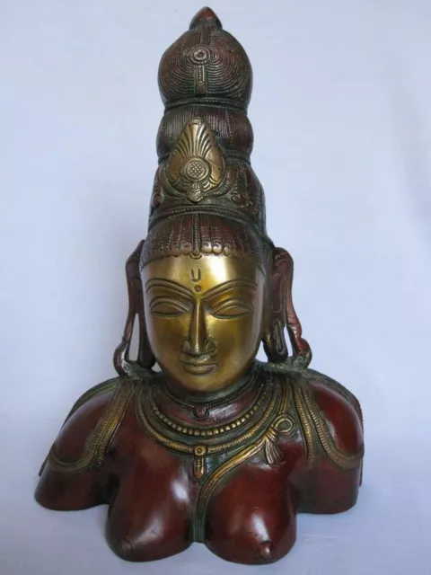 Old look solid brass BUST OF PARVATI traditional statue hand made collectible.