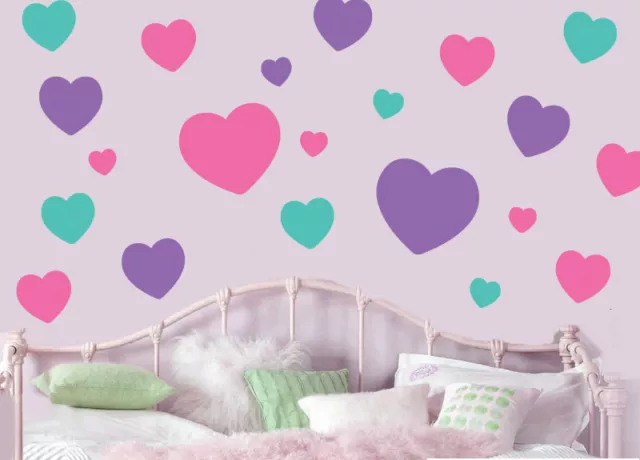 Pastel Hearts Pack of 22 Wall Art Stickers Easy Peel & Stick Love Decals Murals