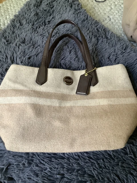 Coach Stripe North South Beige Wool Tote Bag
