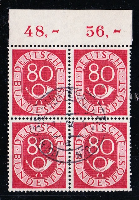 Bund Posthorn, 80 Pf,  Mi. 137 4er-Block Oberrand zentr. Vollstempel, Schlegel