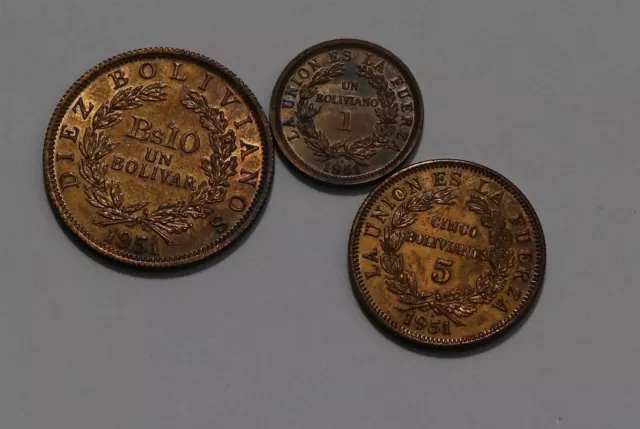 🧭 🇧🇴 Bolivia 1951 Coin Set High Grade B58 #4 Ss4