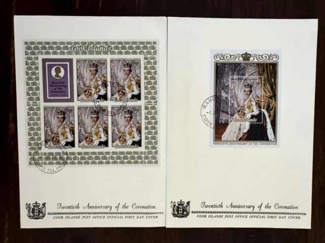 Cook Island FDC 1973 x 2 20th Anniv. of Coronation (5B)