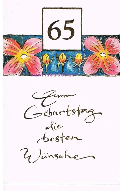 Geburtstagskarte Zum 65. – Goldene Schrift Auf Blaugrün, Mit Luftballons & Feuerwerk, Von Twizler
