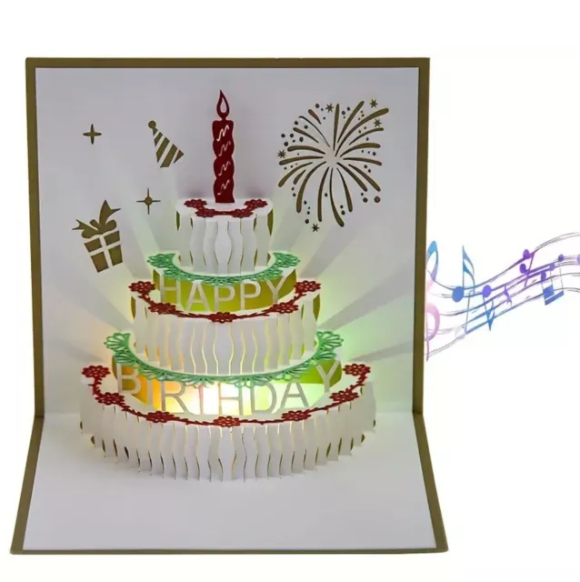 Happy Birthday 3D Musical Light Up Greeting Card with Pop Up Birthday Cake