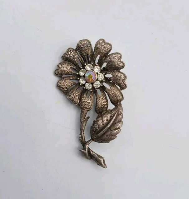 Broche Ovale Argent Massif 800 Filigrane Fleur XXème Siècle - Bijou Ancien Occasion, Origine France