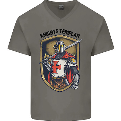 Knights Templar St Georges Day England Mens V-Neck Cotton T-Shirt