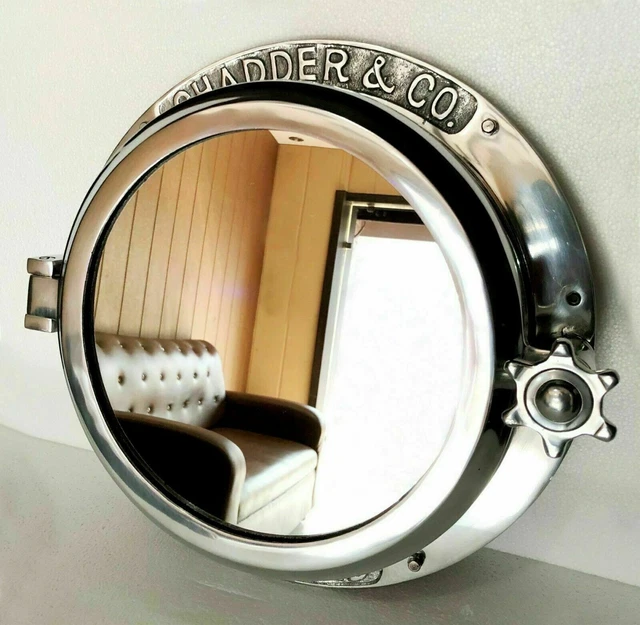Chrome Plaqué Lourd Canal Bateau Hublot Fenêtre Navire Rond Mur Miroir...