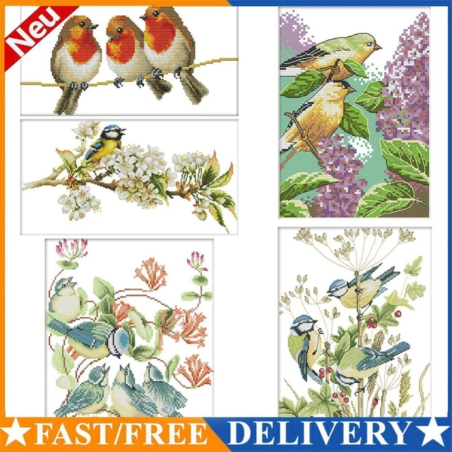 Home Decor DIY Cross Stitch Kits 14CT Stamped Cute Bird Embroidery Art Canvas